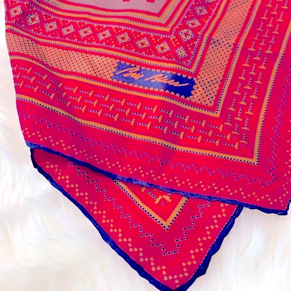 Chic_Classy Vintage Maroon Geometric Printed Square Scarf~By Designer Bill Blass - Picture 3 of 16
